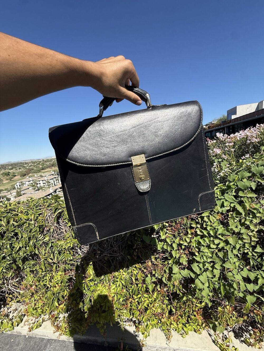 Vintage Goyard Paris Black Leather Attache Briefcase 233 Rue Saint Honore Rare